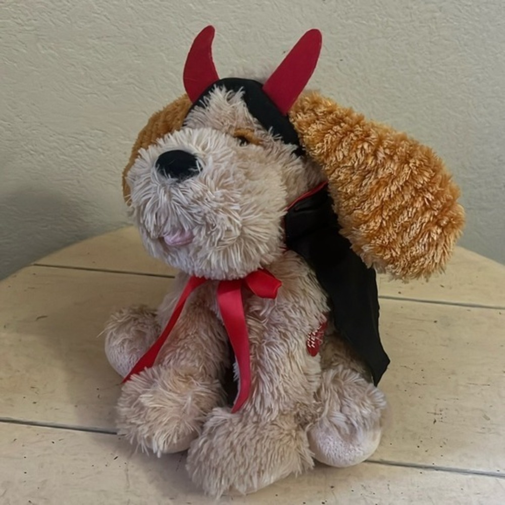 Dan Dee Halloween Devil Dog Plush Animated Sound Light Tan Puppy Costume 10 inch